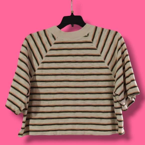 Universal Thread Striped Crop Top - Cream, Black, Orange - Picture 1 of 2